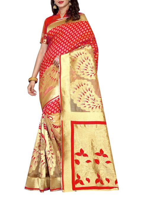 red cotton silk banarasi saree with blouse - 14456657 - Very Small Image - 1