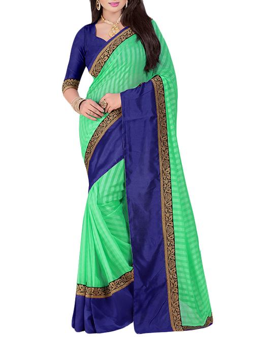 green bordered saree with blouse - 14456676 - Very Small Image - 1