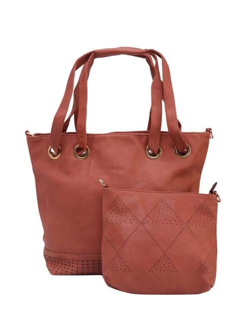 brown leatherette regular handbag - 14456733 - Standard Image - 1