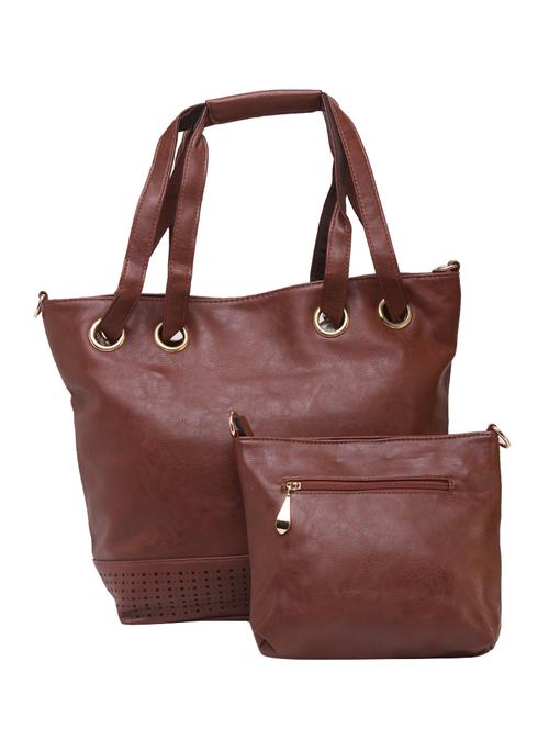 brown leatherette regular handbag - 14456734 - Standard Image - 1