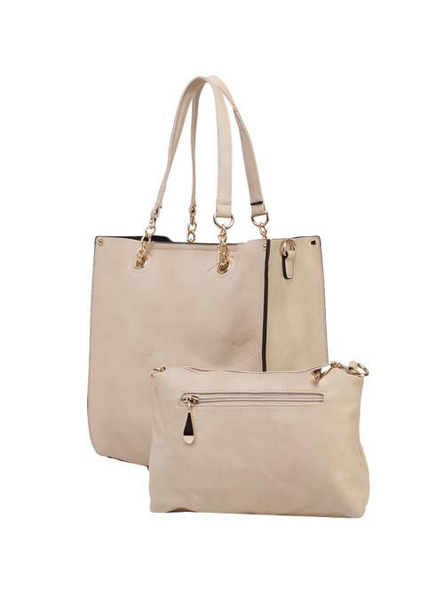 cream leatherette (pu) combo handbag - 14456800 - Very Small Image - 1