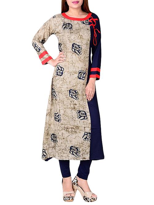 beige rayon straight kurta - 14456808 - Very Small Image - 1