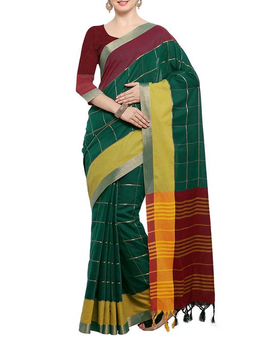 Green Silk Blend Handloom Saree with blouse - 14456841 - Very Small Image - 1