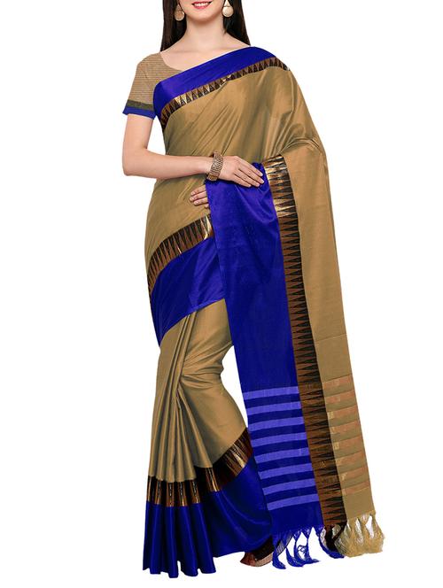 Biege Cotton Silk Bordered Saree with blouse - 14456858 - Standard Image - 1