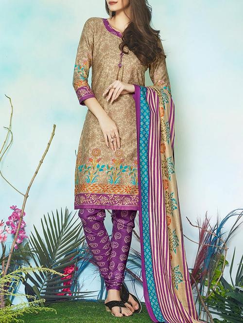 Light Brown Cotton Unstitched Dress Materia - 14456917 - Very Small Image - 1