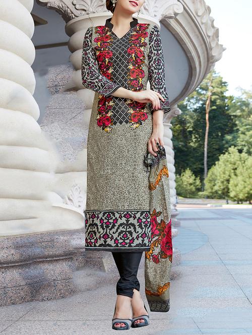 Grey Cotton Unstitched Dress Material - 14456922 - Very Small Image - 1