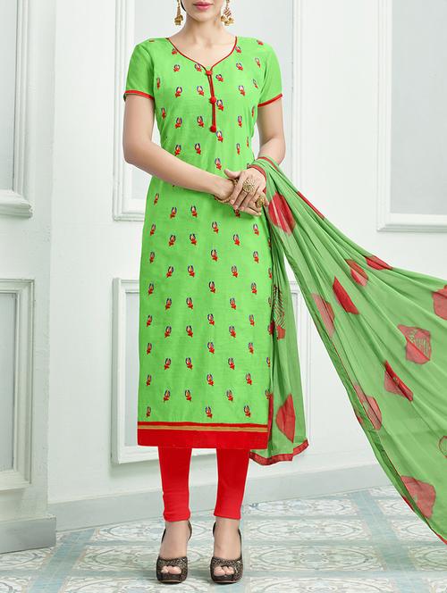 Green Silk Blend Embroidered Unstitched Dress Material - 14456932 - Very Small Image - 1
