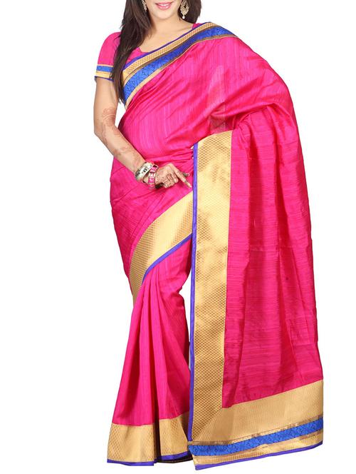 pink art silk bordered saree with blouse - 14457125 - Very Small Image - 1