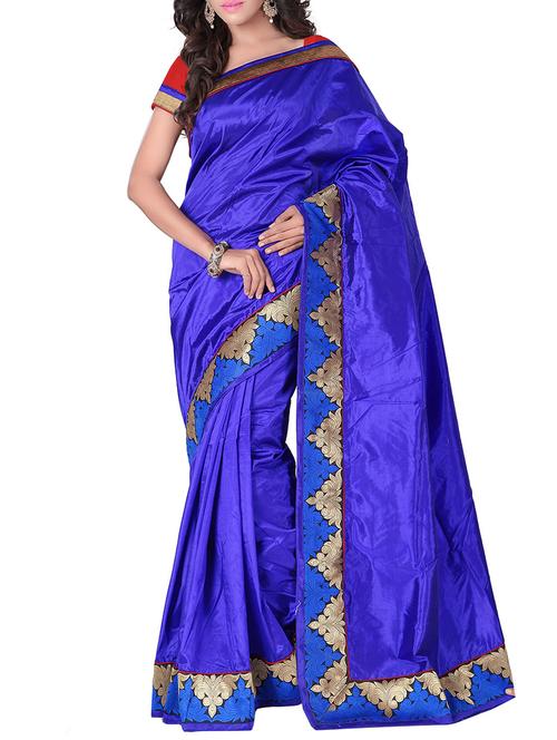 blue art silk bordered saree with blouse - 14457126 - Very Small Image - 1