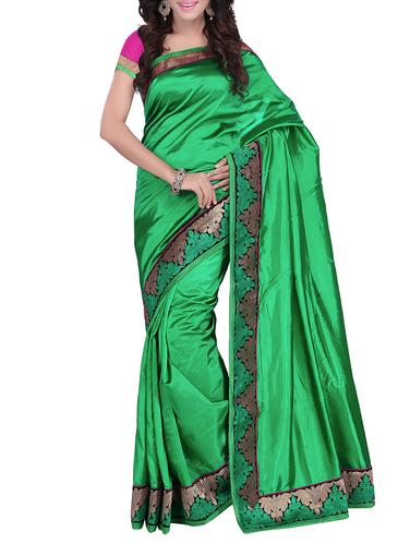 green art silk bordered saree with blouse - 14457127 - Very Small Image - 1
