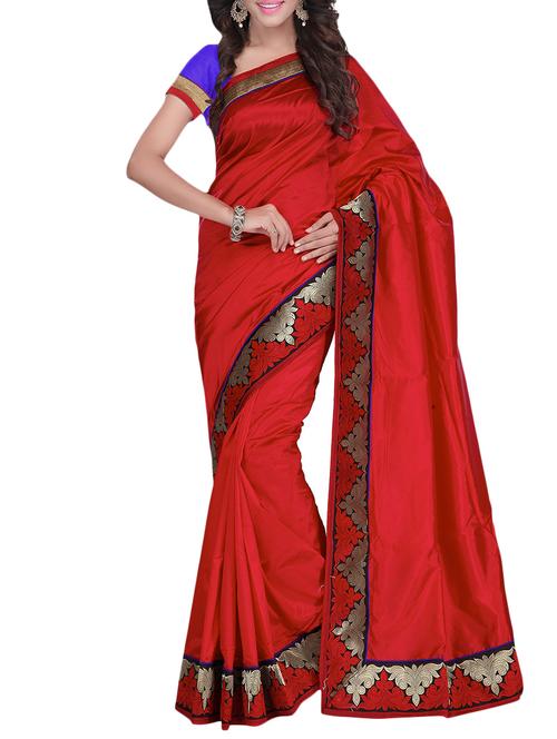 red art silk bordered saree with blouse - 14457128 - Very Small Image - 1