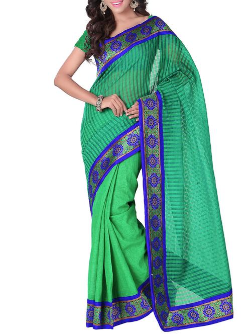 green woven saree with blouse - 14457129 - Very Small Image - 1