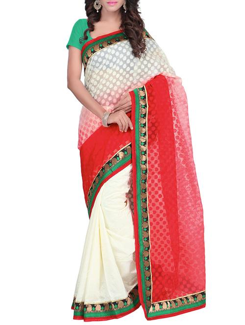 white half and half saree with blouse - 14457132 - Very Small Image - 1