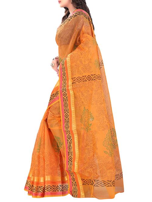 yellow printed saree with blouse - 14457134 - Very Small Image - 1