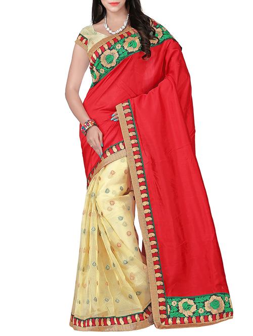 red half and half saree with blouse - 14457138 - Very Small Image - 1