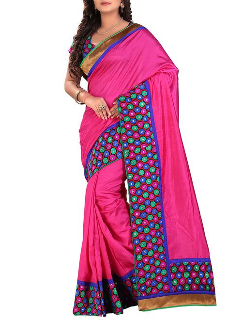 pink art silk bordered saree with blouse - 14457142 - Very Small Image - 1