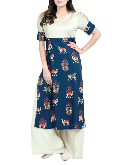 blue crepe straight kurta - 14457227 - Standard Image - 1