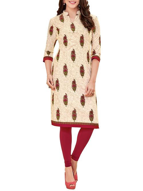 beige cotton straight kurta (unstitched) - 14457601 - Very Small Image - 1