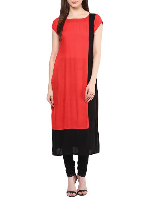 red crepe straight kurta - 14457640 - Very Small Image - 1