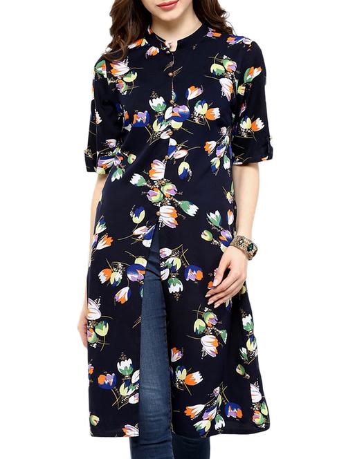 blue crepe high slit kurta - 14457647 - Very Small Image - 1