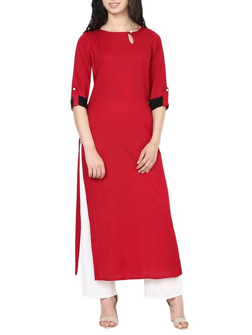 red crepe straight kurta - 14457649 - Very Small Image - 1