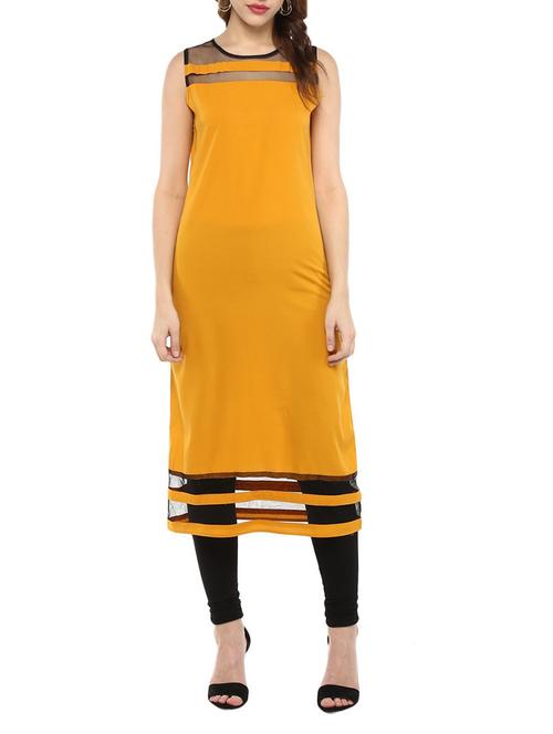 mustard crepe straight kurti - 14457654 - Very Small Image - 1