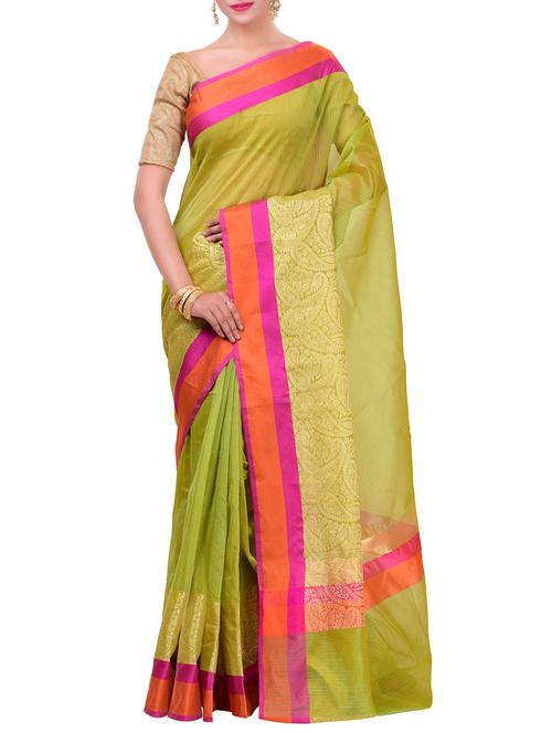 mehandi organza woven saree with blouse - 14457666 - Very Small Image - 1