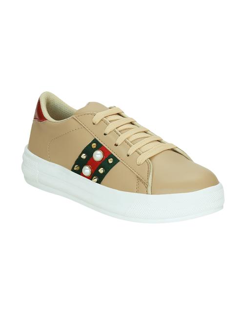 beige faux leather laceup sneakers - 14457873 - Standard Image - 1
