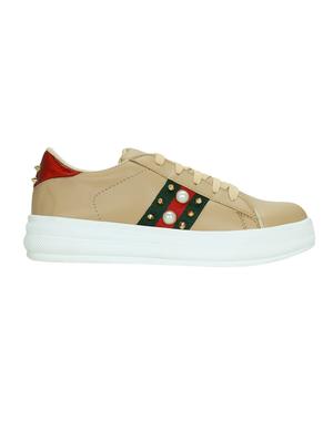 beige faux leather laceup sneakers - 14457873 - Standard Image - 2