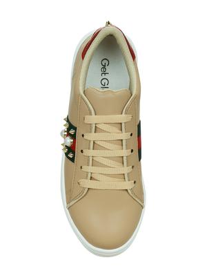 beige faux leather laceup sneakers - 14457873 - Standard Image - 4
