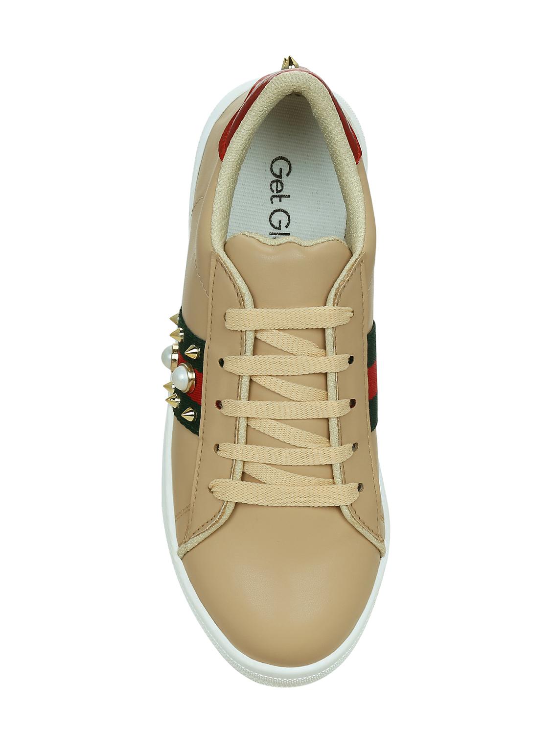 beige faux leather laceup sneakers - 14457873 - Zoom Image - 4