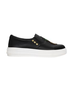 black faux leather plimsolls sneakers - 14457875 - Standard Image - 2