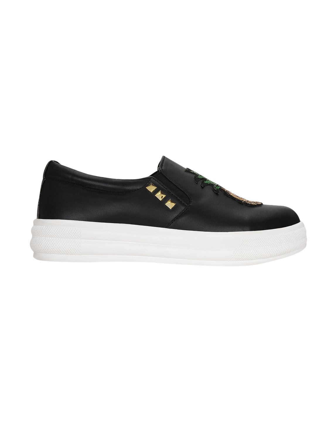 black faux leather plimsolls sneakers - 14457875 - Zoom Image - 2