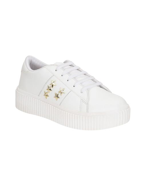 white faux leather laceup sneakers - 14457889 - Very Small Image - 1