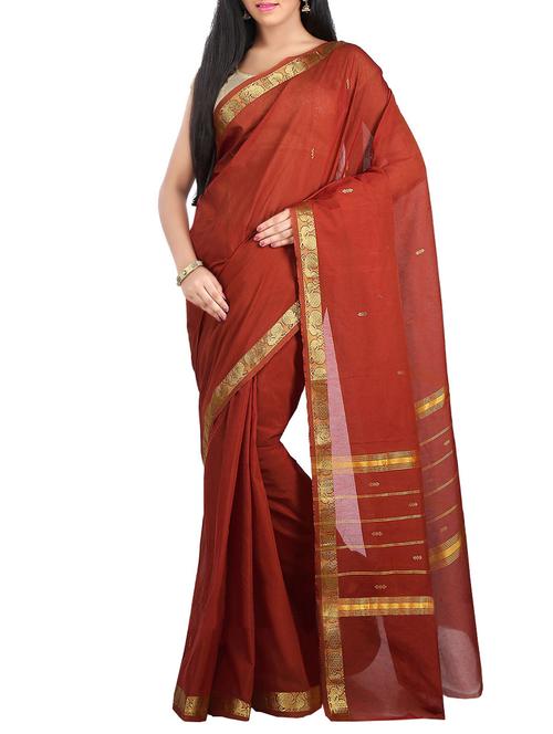 red cotton chettinad saree - 14457941 - Very Small Image - 1