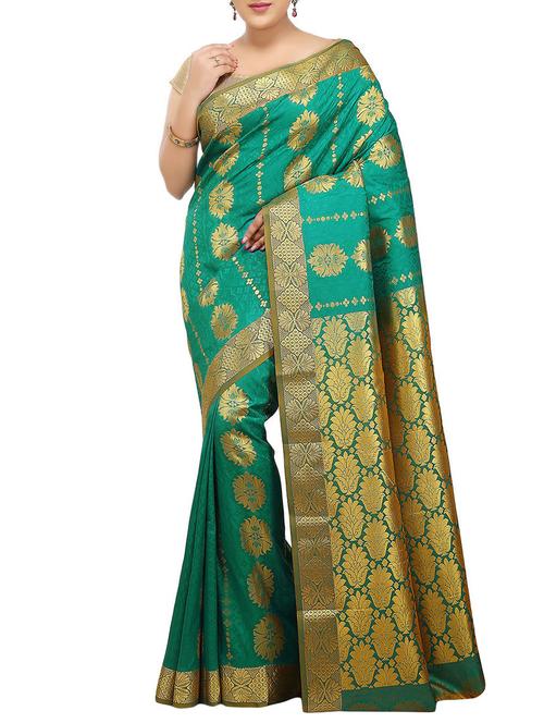 green art silk chettinad saree with blouse - 14457948 - Very Small Image - 1