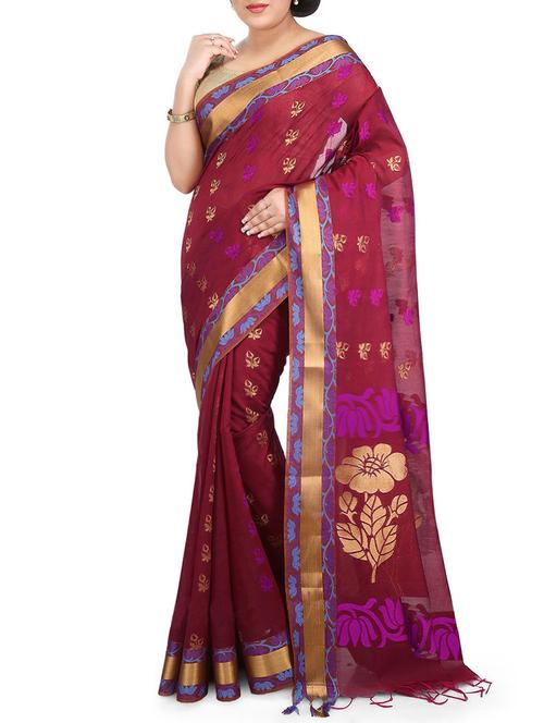 magenta cotton silk chettinad saree with blouse - 14457967 - Very Small Image - 1