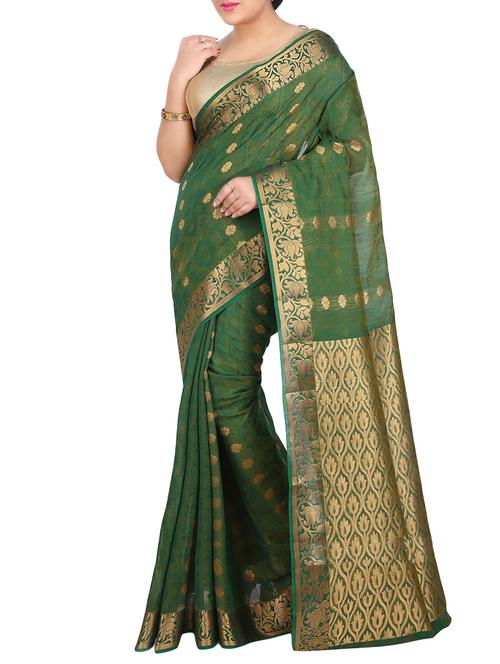 green cotton silk chettinad saree with blouse - 14457988 - Very Small Image - 1