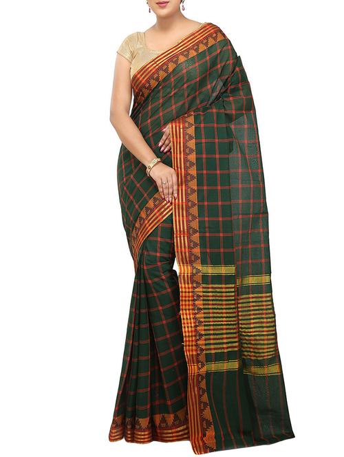 green cotton chettinad saree - 14458014 - Very Small Image - 1