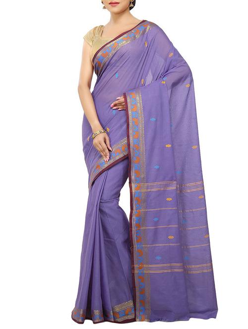purple cotton chettinad saree - 14458017 - Very Small Image - 1