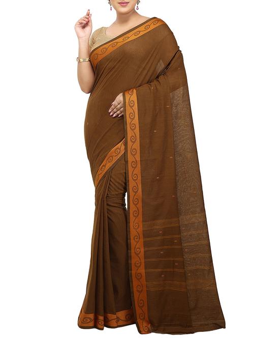 brown cotton chettinad saree - 14458024 - Very Small Image - 1