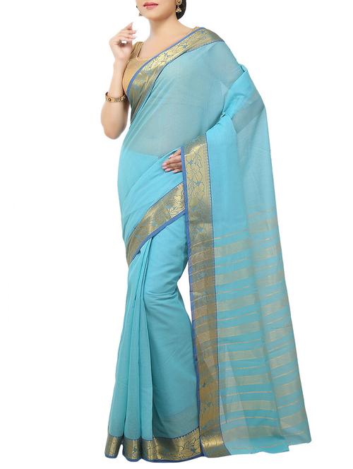 blue cotton chettinad saree - 14458030 - Very Small Image - 1