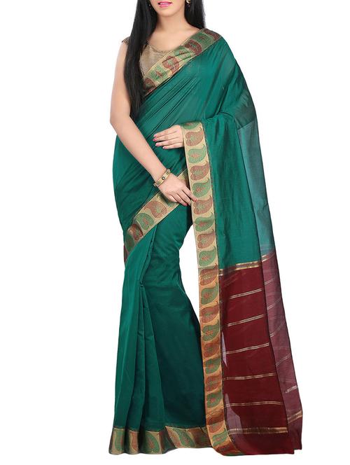 green kora silk chettinad saree with blouse - 14458053 - Very Small Image - 1