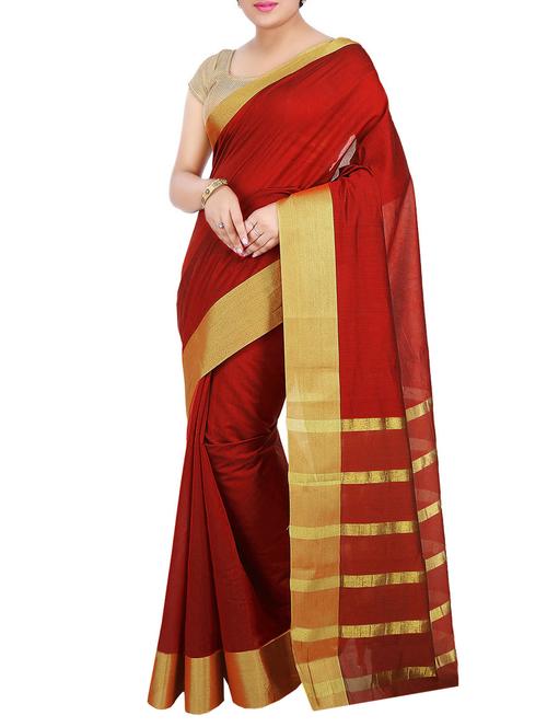 red kora silk chettinad saree with blouse - 14458062 - Very Small Image - 1