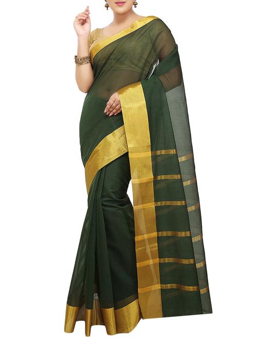 green kora silk chettinad saree with blouse - 14458064 - Very Small Image - 1