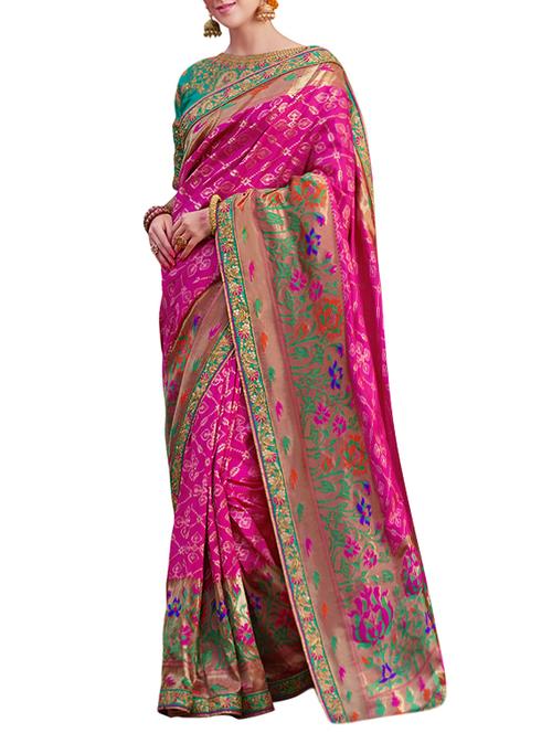 pink woven saree - 14458224 - Very Small Image - 1