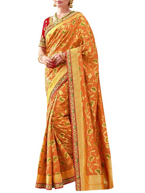 orange woven saree - 14458225 - Very Small Image - 1