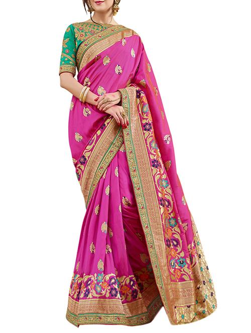 pink woven saree - 14458226 - Very Small Image - 1