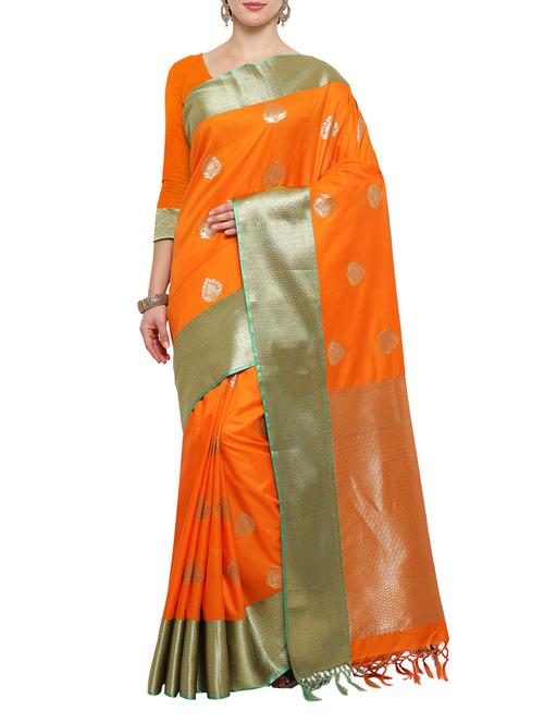 orange silk kanjivaram saree with blouse - 14458268 - Standard Image - 1