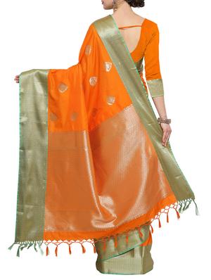 orange silk kanjivaram saree with blouse - 14458268 - Standard Image - 2
